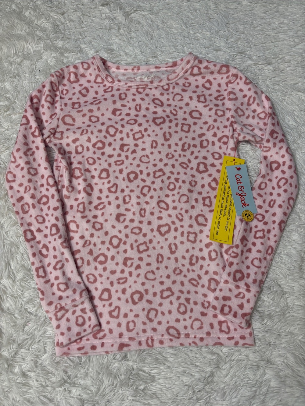 NWT Cat & Jack Sleepwear Soft Long Sleeve Pink Leopard Top Size 12 Youth